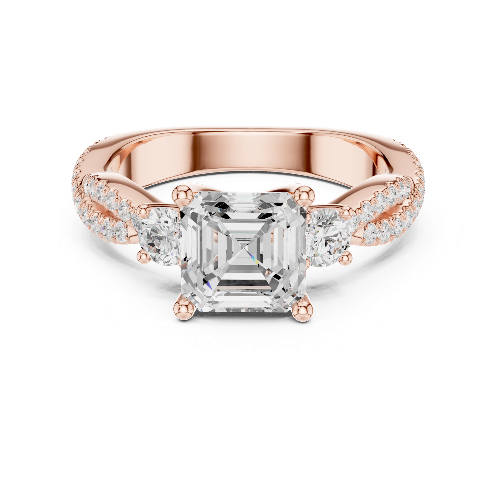 Gold Ring, Asscher center stone, Rose Gold, view 4