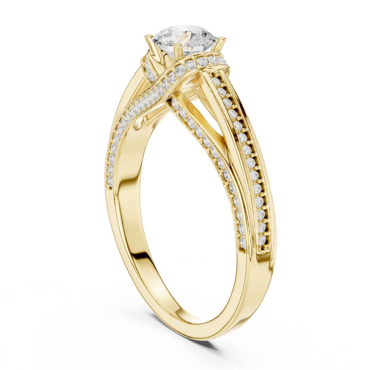 14K Solid Gold Lab Diamond Halo Ring, Yellow Gold, view 1