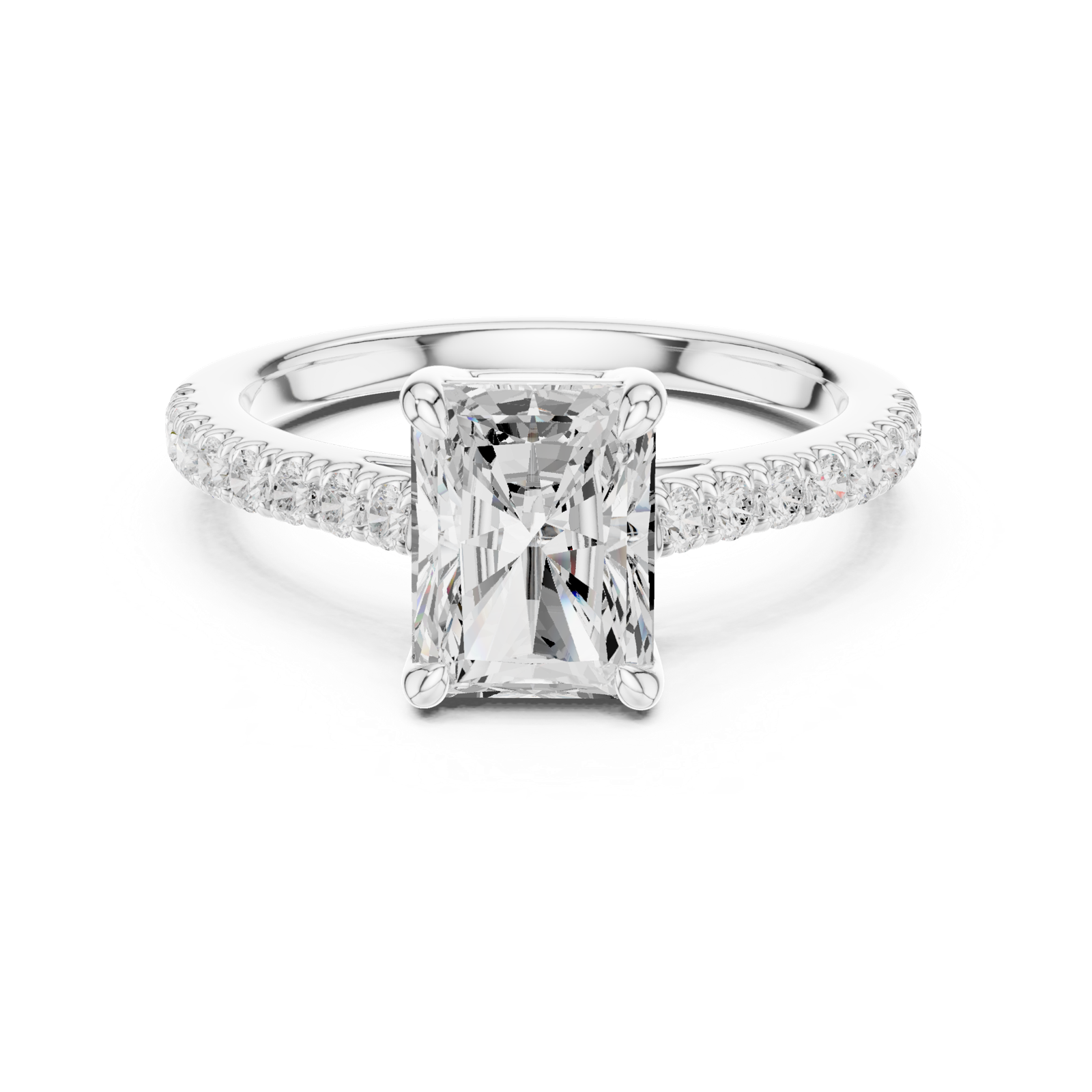 Gold Ring DDLR-039, Radiant center stone, White Gold, view 4