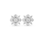 14K Solid Gold Lab Diamond Flower Cluster Earrings, White Gold