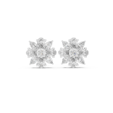 14K Solid Gold Lab Diamond Flower Cluster Earrings, White Gold