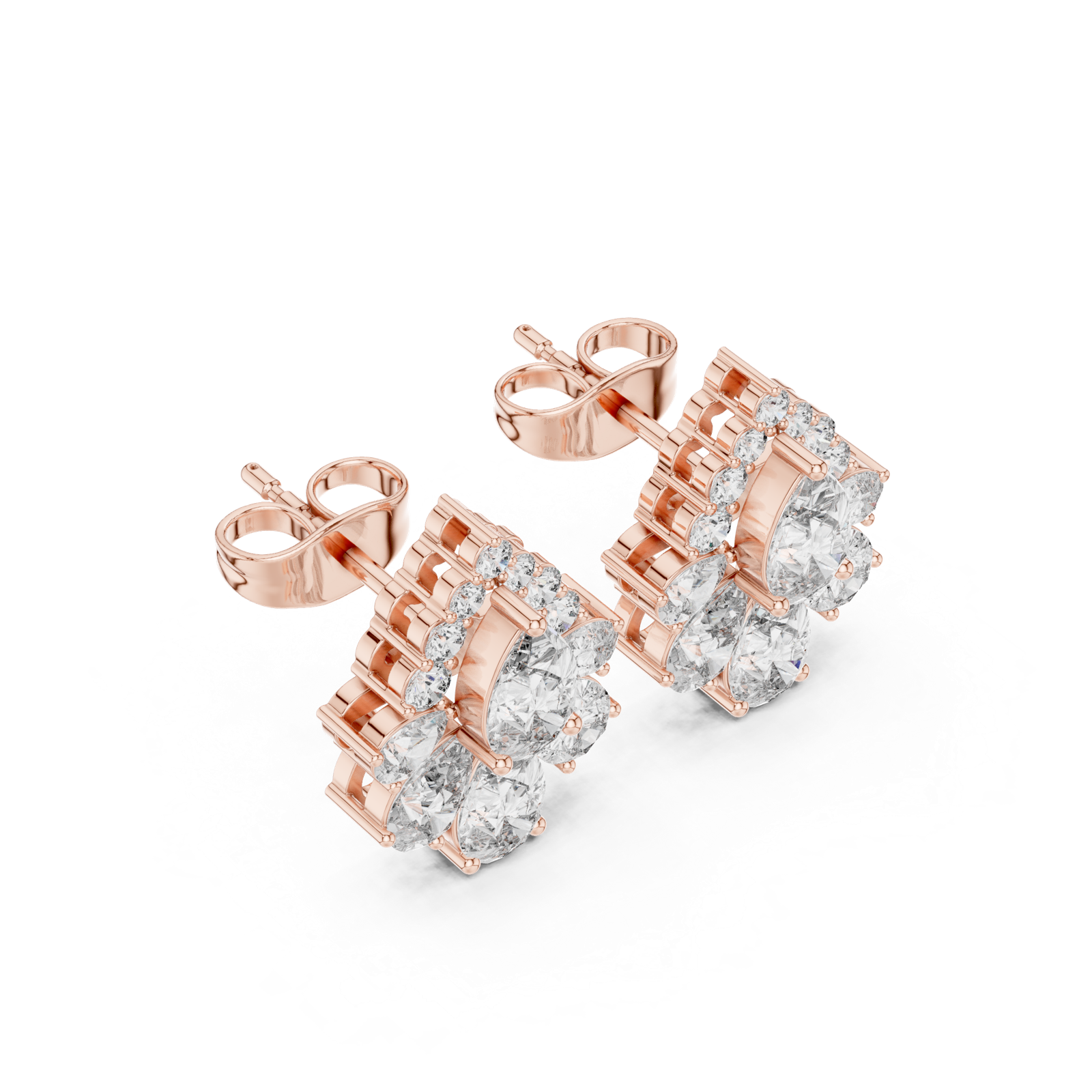 14K Solid Gold Lab Diamond Cluster Earrings, Rose Gold, view 2