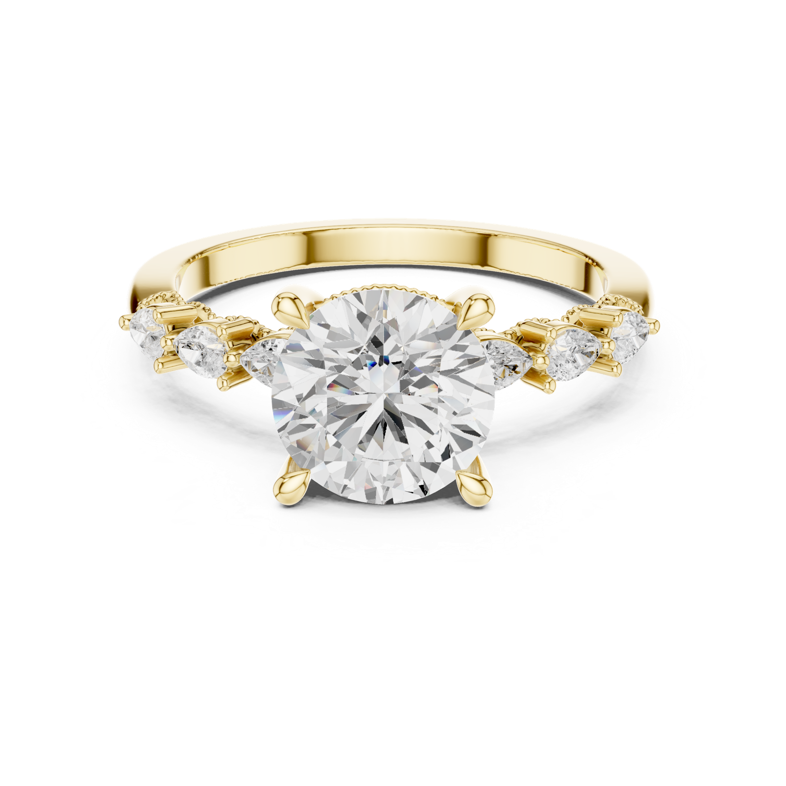 Gold Ring DDLR-168, Round center stone, Yellow Gold, view 4