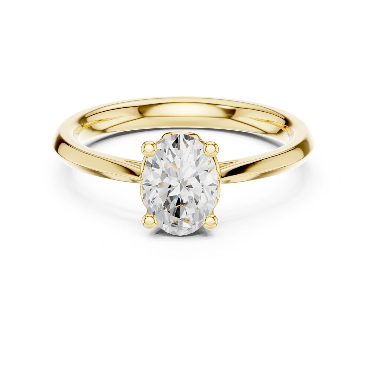 14K Solid Gold Lab Diamond Solitaire Ring, Yellow Gold