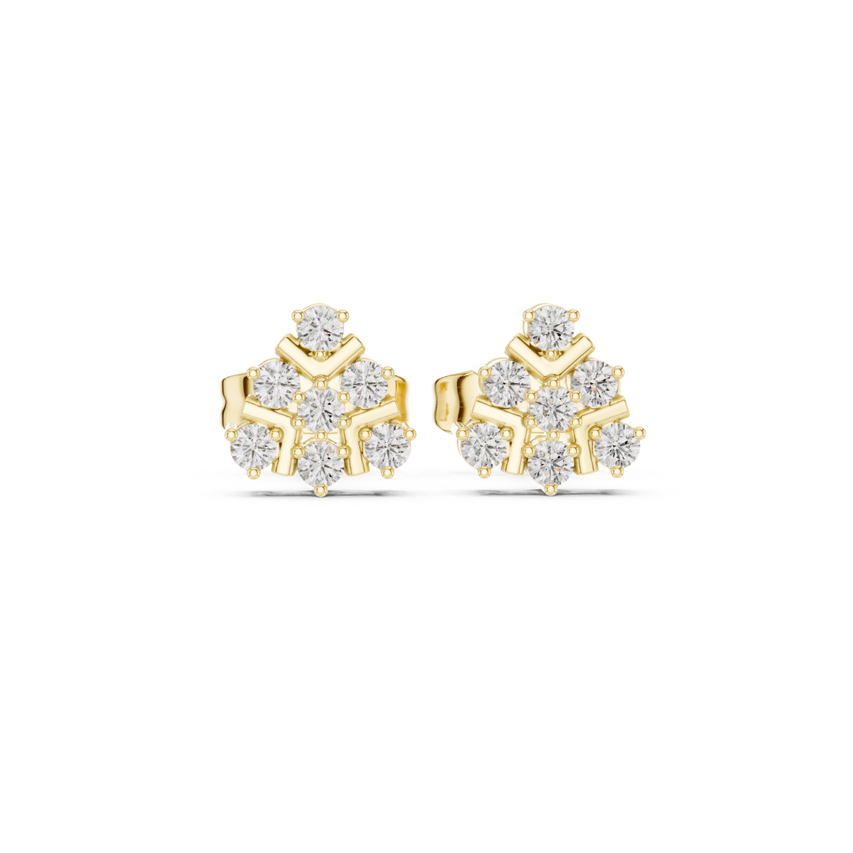 14K Solid Gold Lab Diamond Cluster Earrings, Yellow Gold