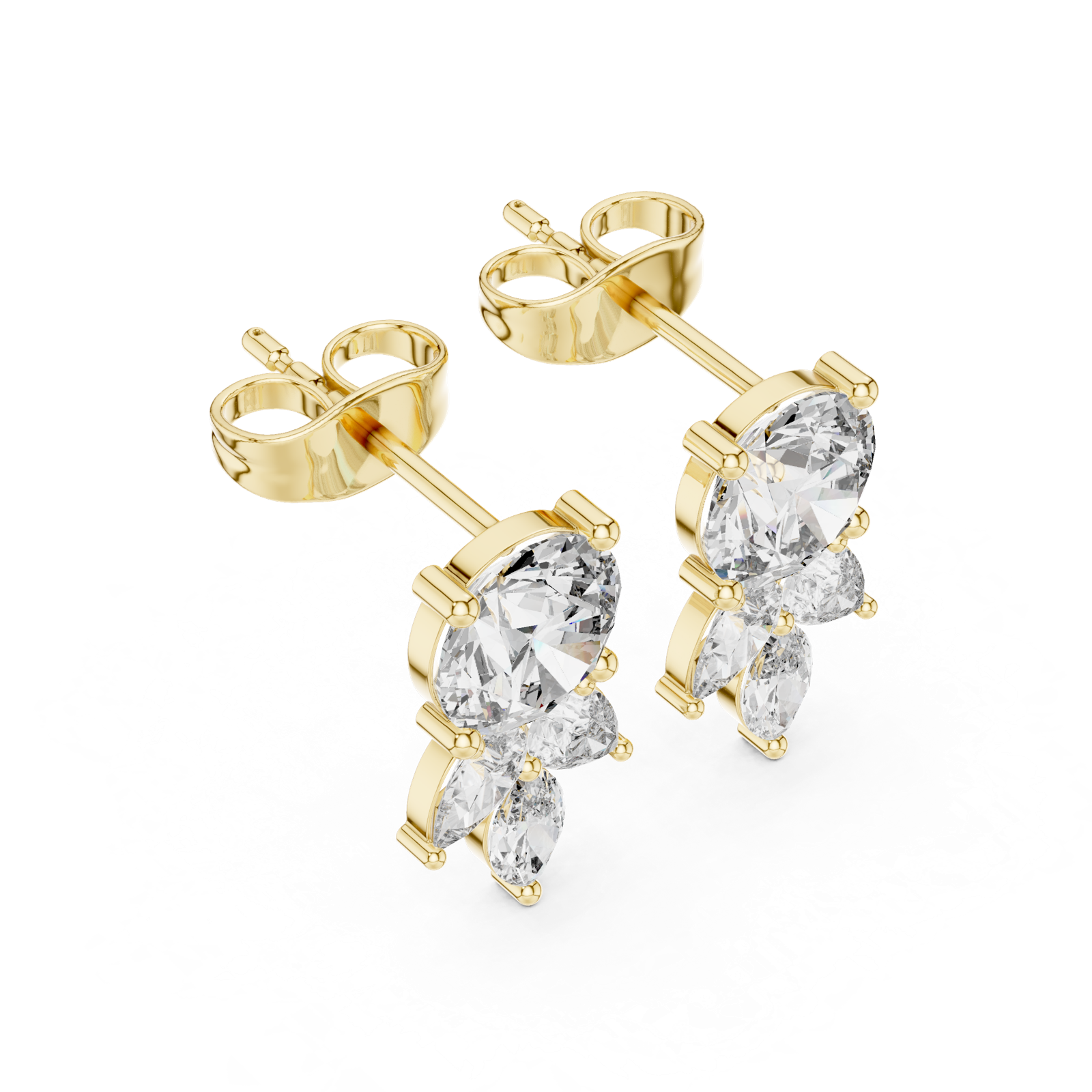14K Solid Gold Lab Diamond Drop Earrings, Yellow Gold, view 2