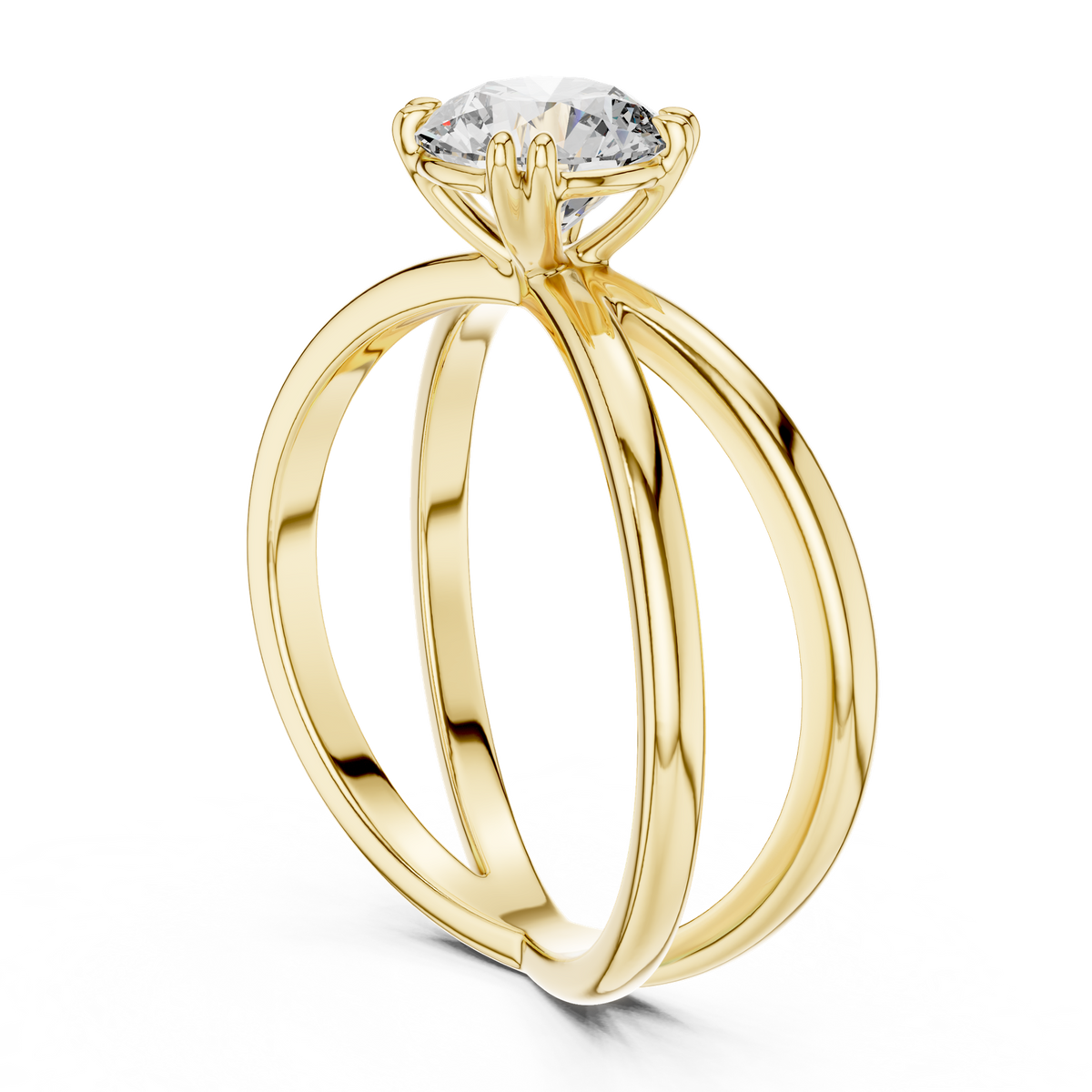14K Solid Gold Lab Diamond Crossover Ring, Yellow Gold, view 1