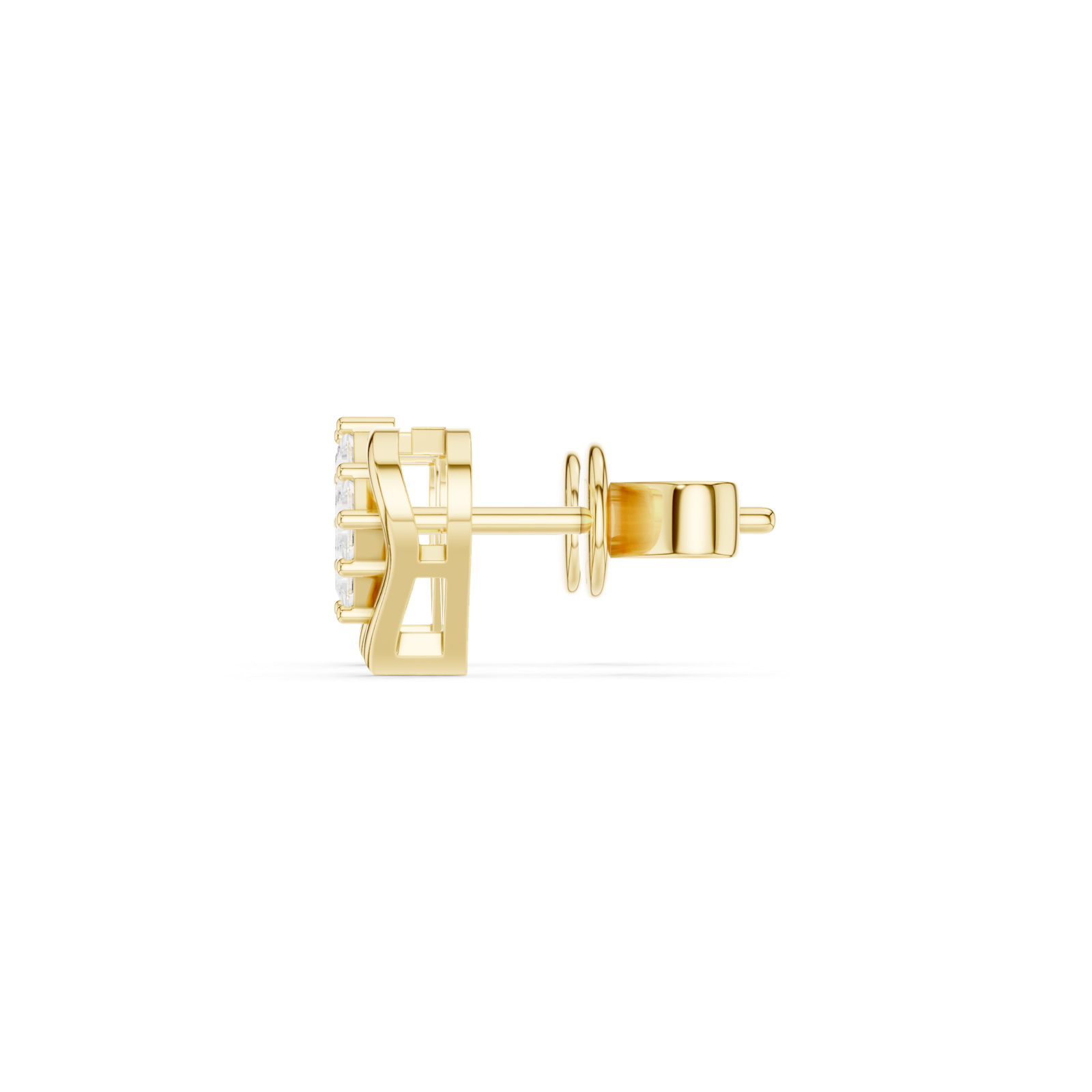 14K Solid Gold Lab Diamond Heart Stud Earrings, Yellow Gold, view 3