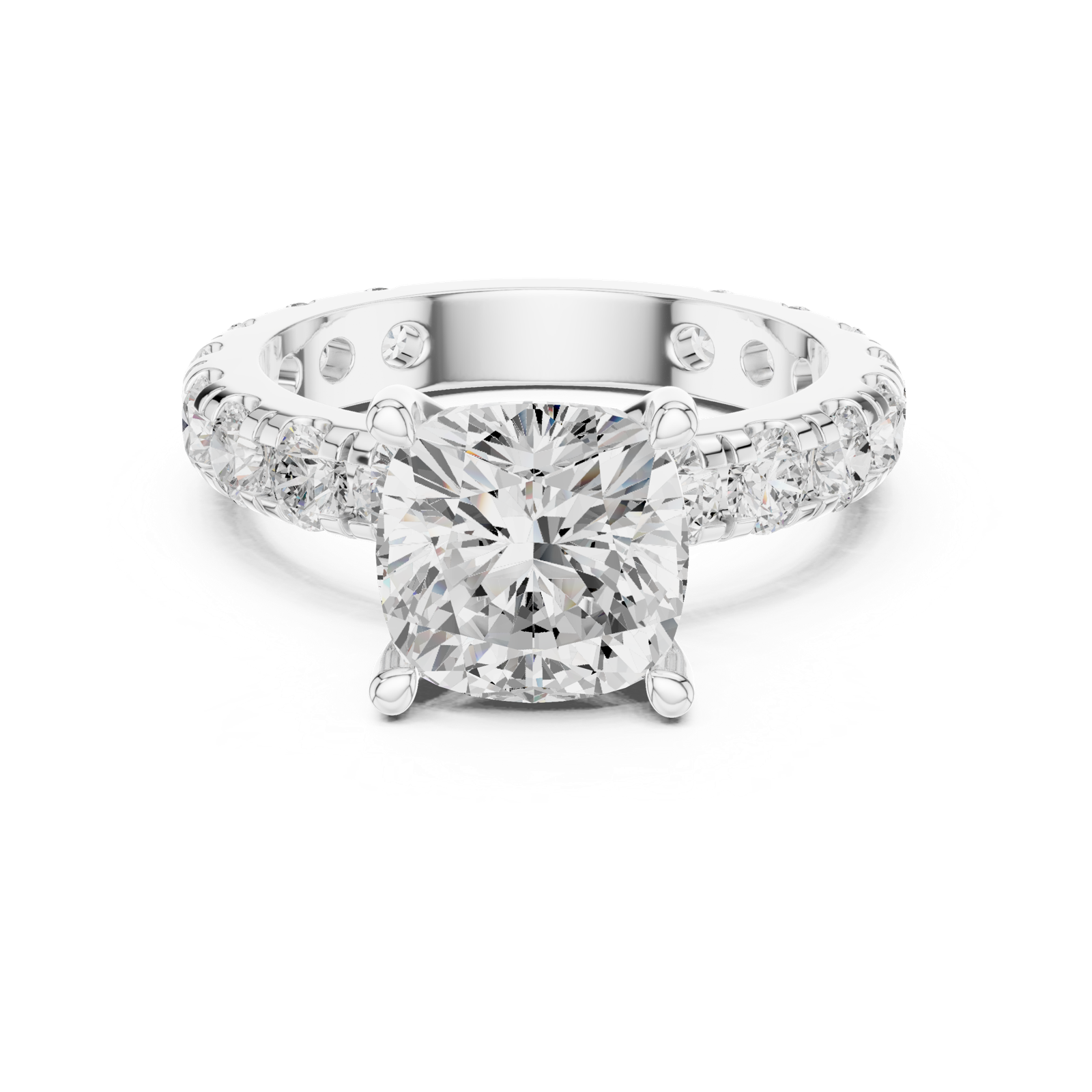 Gold Jewelry, Cushion center stone, White Gold, view 4