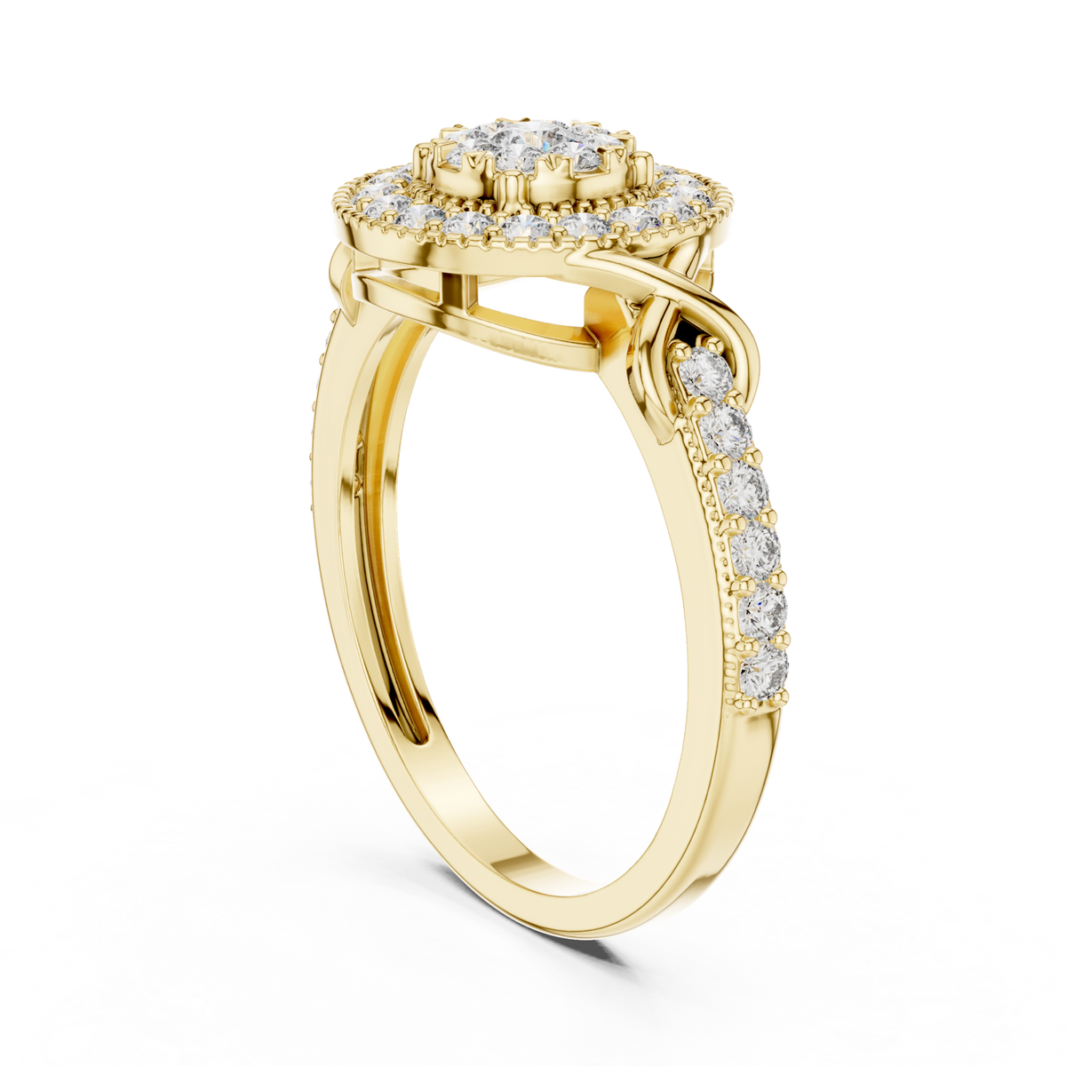 14K Solid Gold Lab Diamond Halo Ring, Yellow Gold, view 1