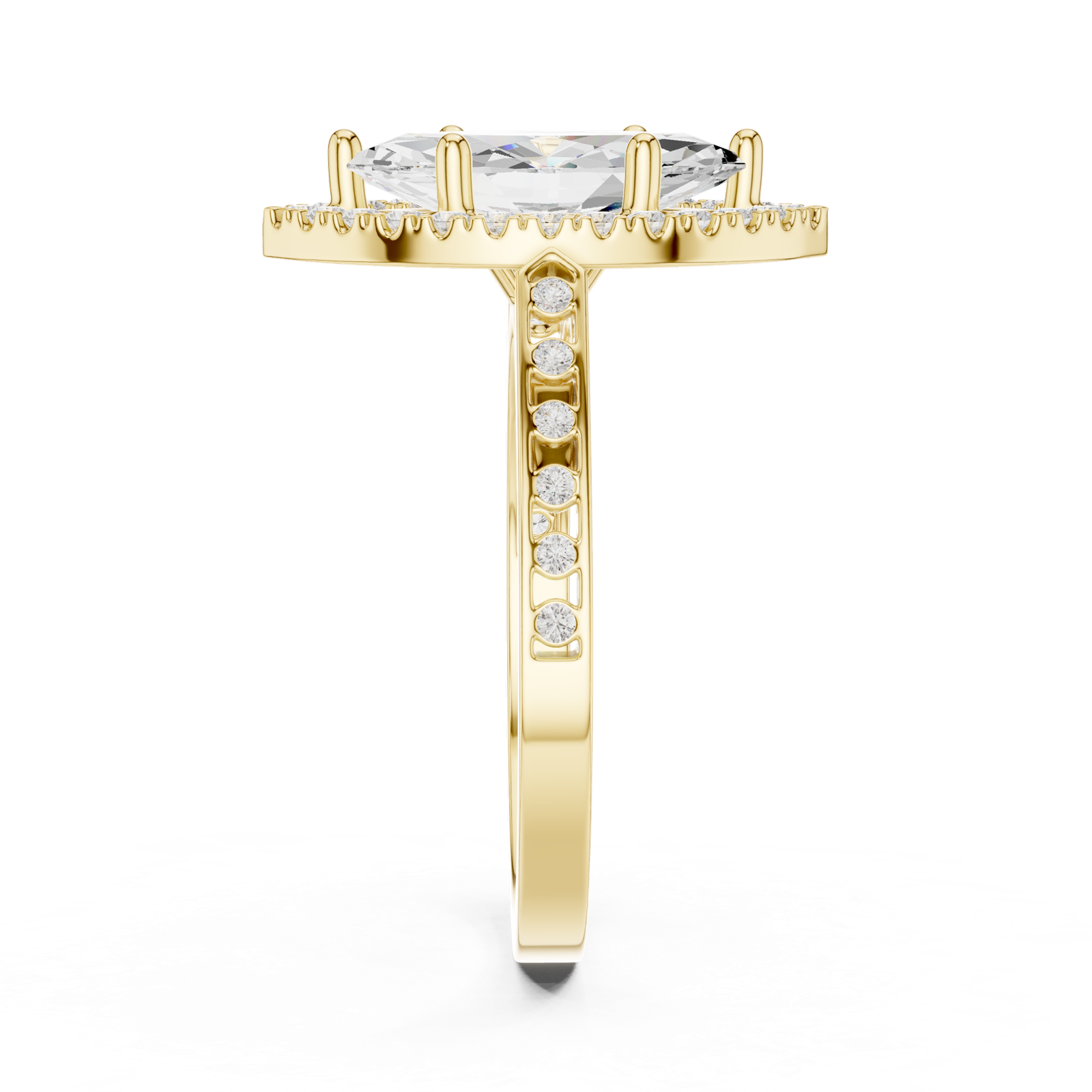 Gold Ring DDLR-349, Marquise center stone, Yellow Gold, view 3