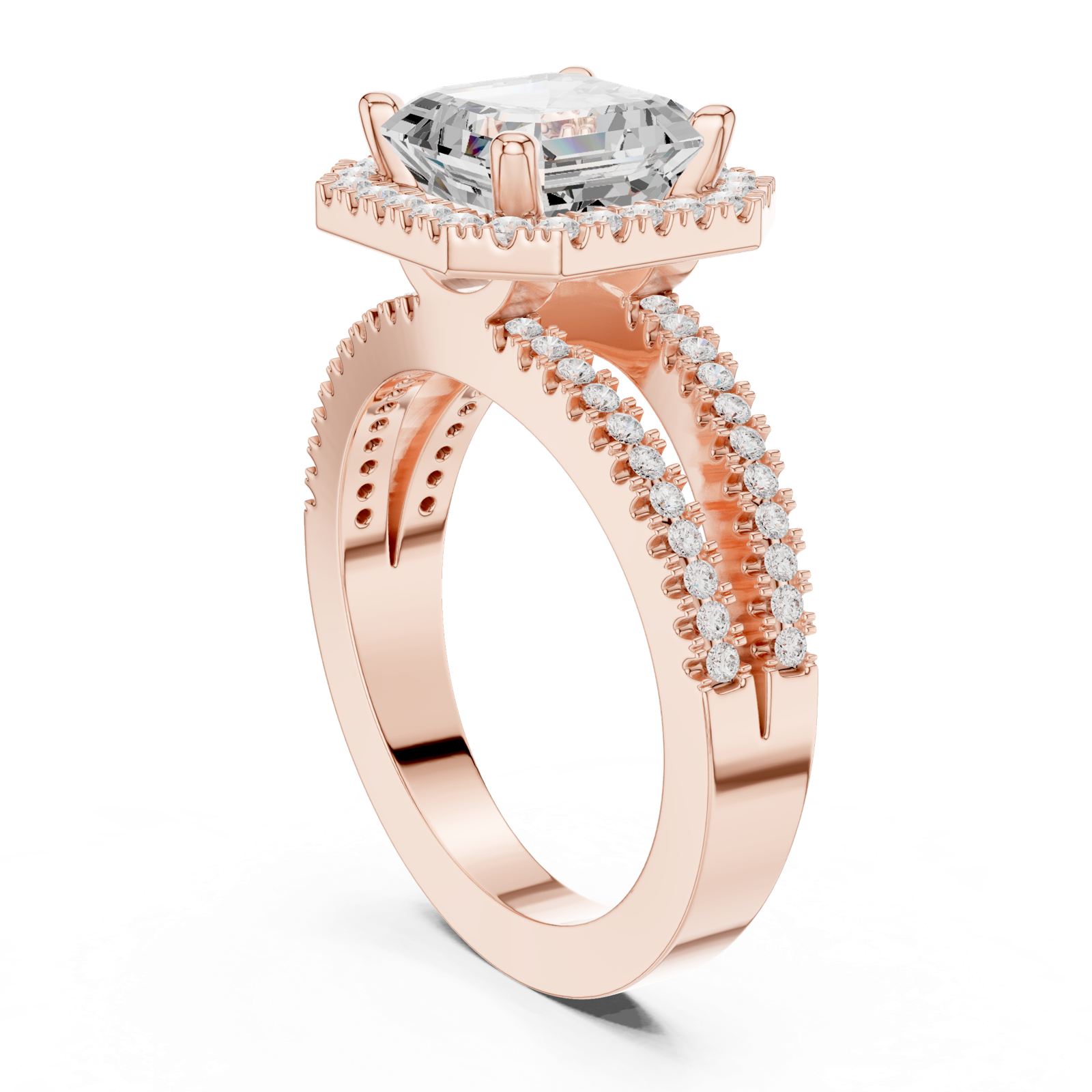Gold Ring DDLR-350, Asscher center stone, Rose Gold, view 1