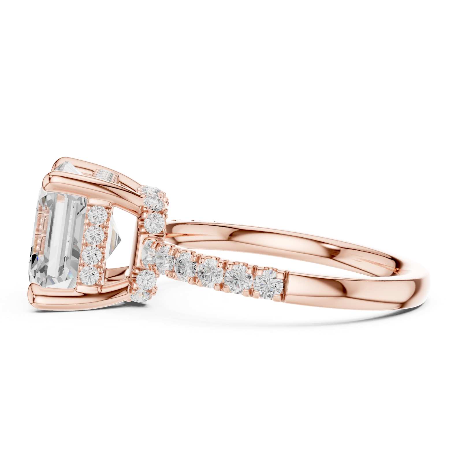 Gold Ring, Asscher center stone, Rose Gold, view 3