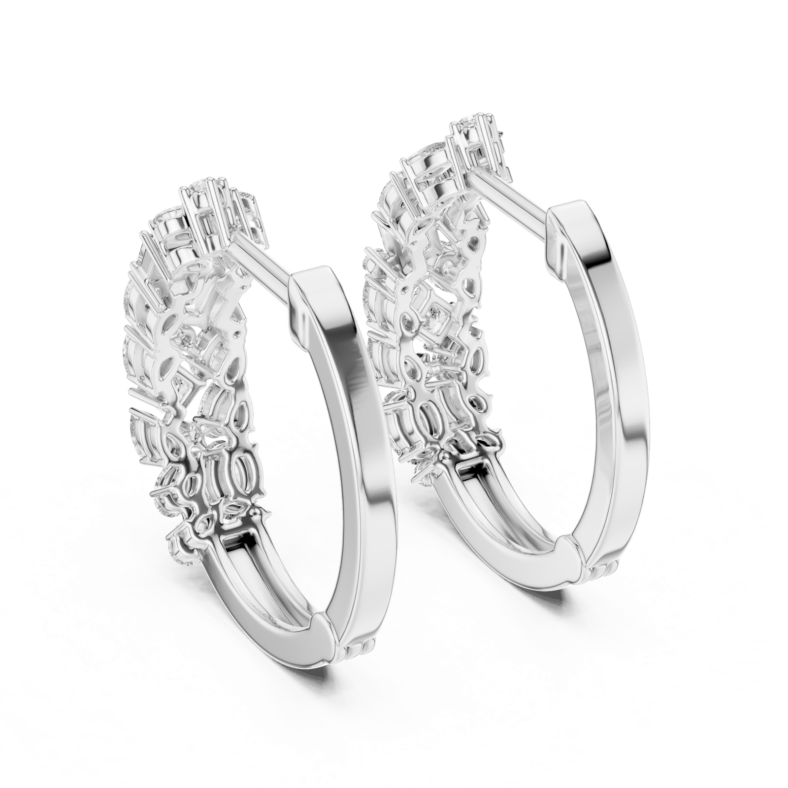 14K Solid Gold Lab Diamond Huggie Earrings, White Gold, view 3