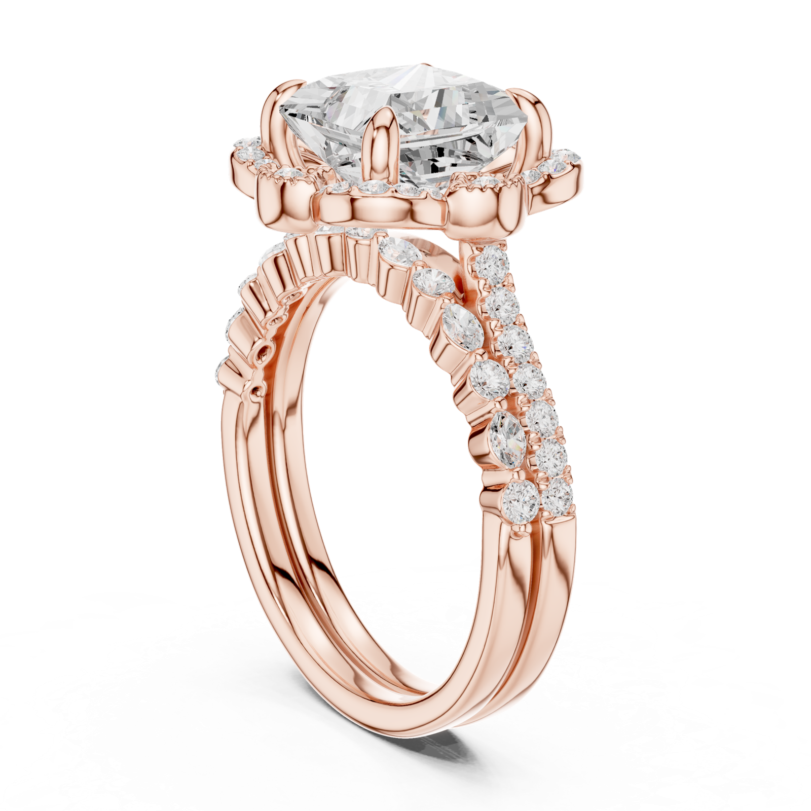 Gold Ring DDLR-442, Princess center stone, Rose Gold, view 1