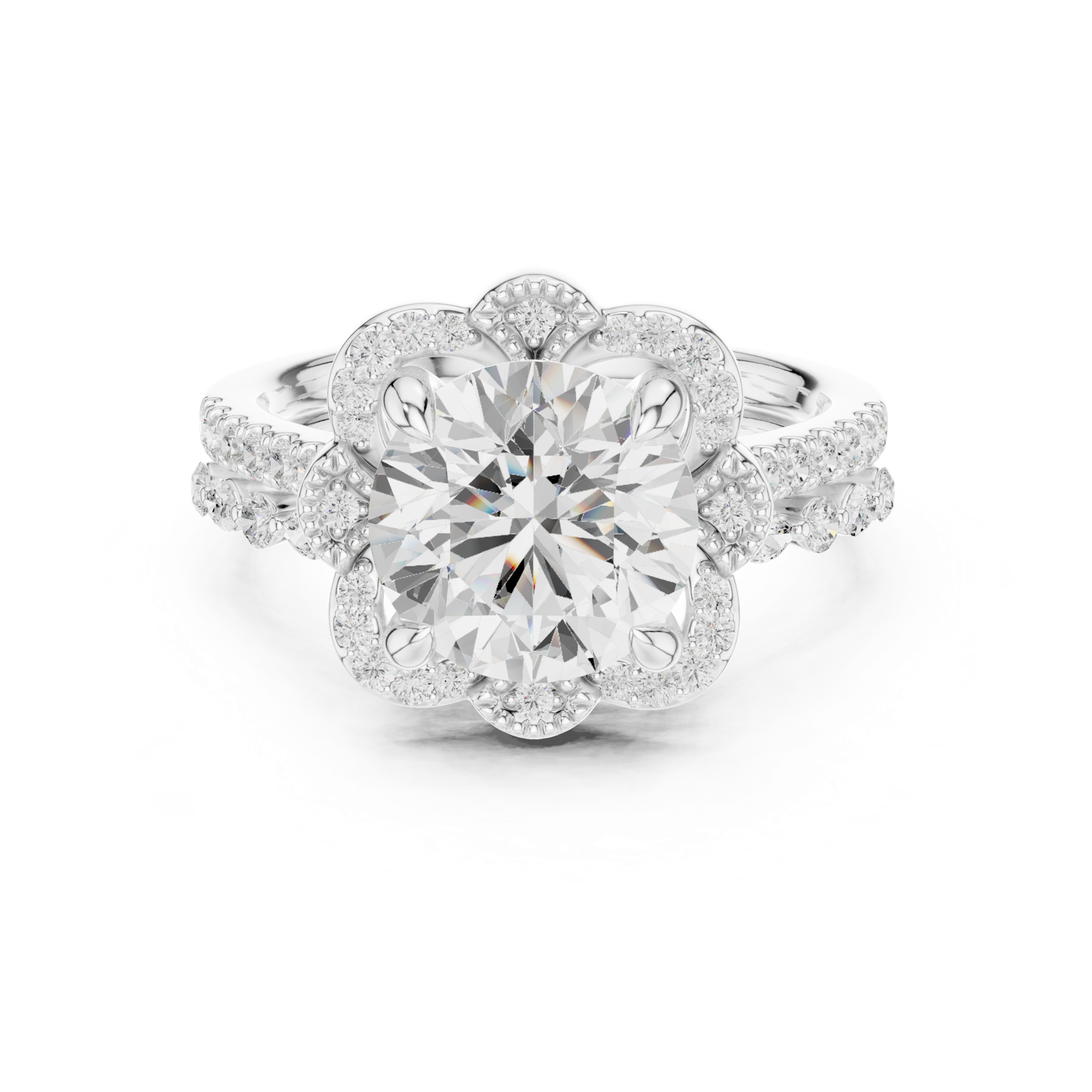 Gold Ring DDLR-442, Round center stone, White Gold, view 4