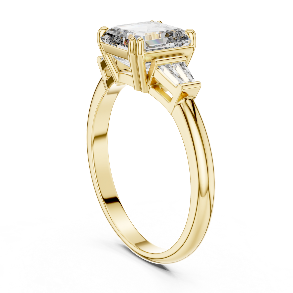 14K Solid Gold Lab Diamond Three-Stone Ring, Yellow Gold, view 1