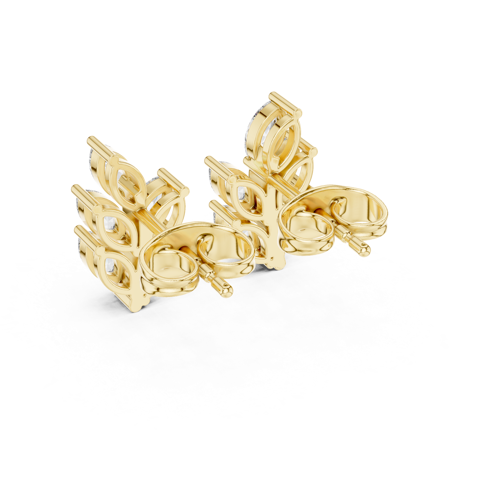 14K Solid Gold Lab Diamond Leaf Cluster Earrings, Yellow Gold, view 3