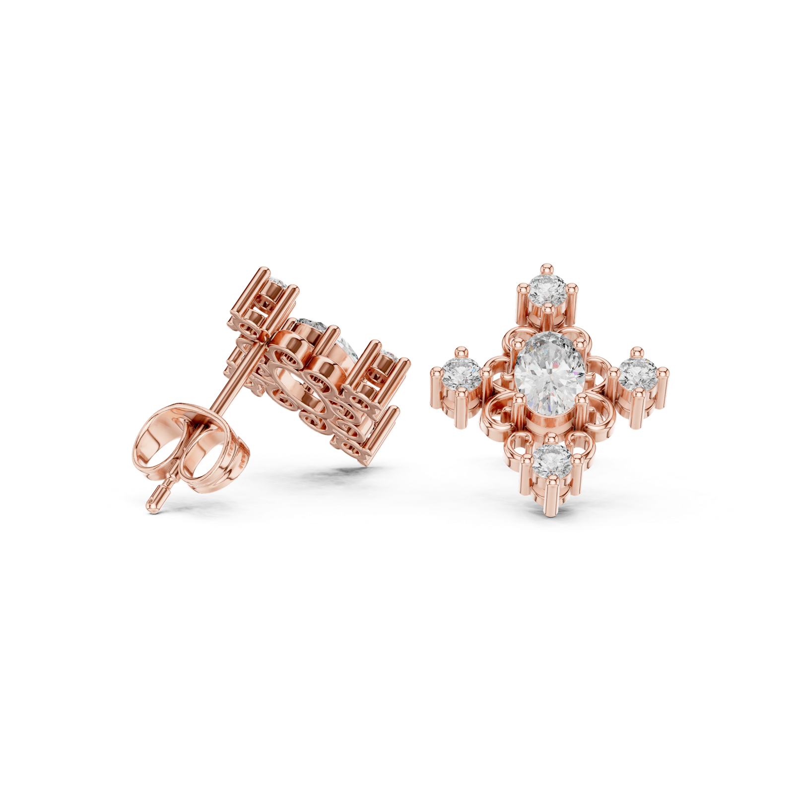 Gold Earrings AGDER-350, Rose Gold, view 1