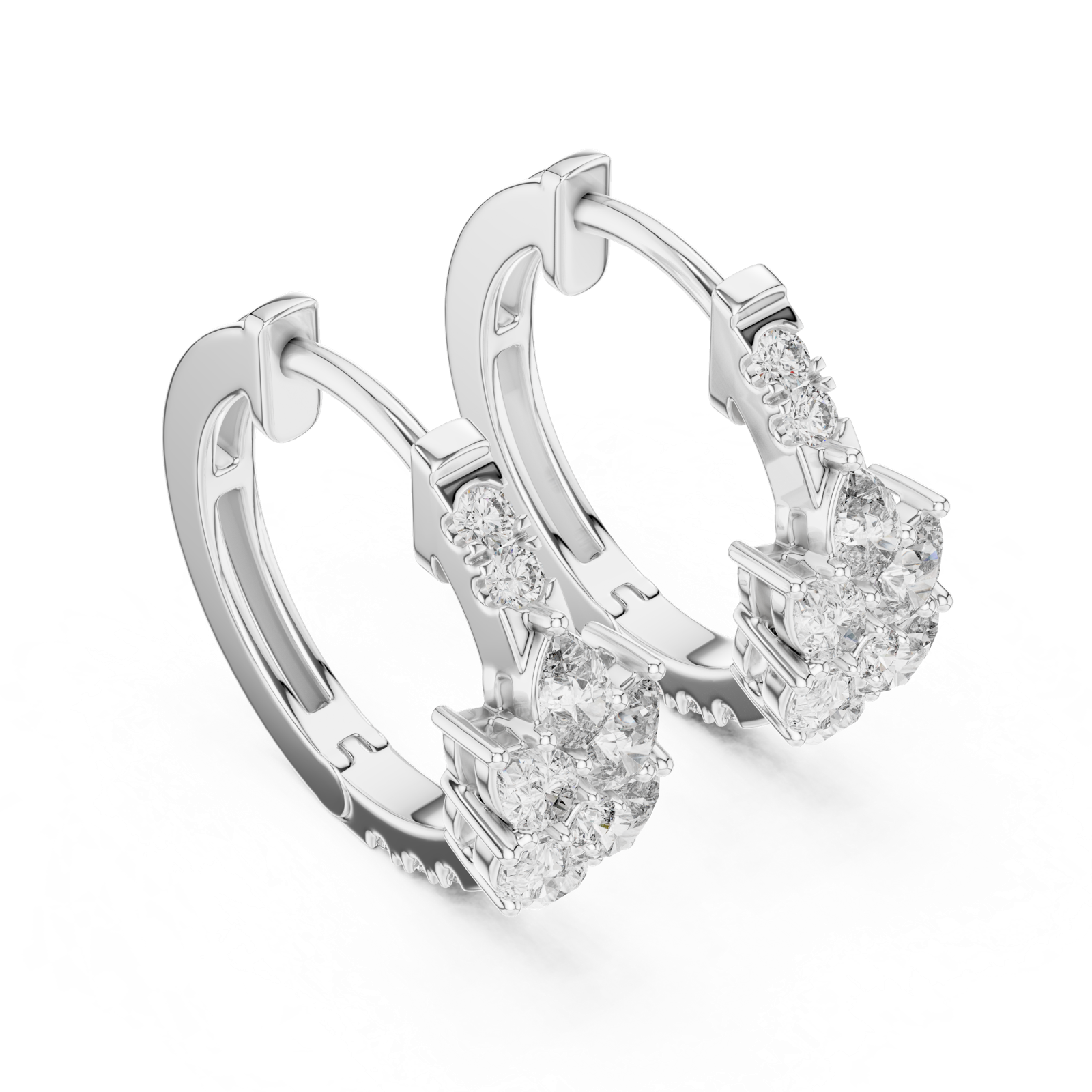 Gold Earrings L02-483, White Gold, view 2