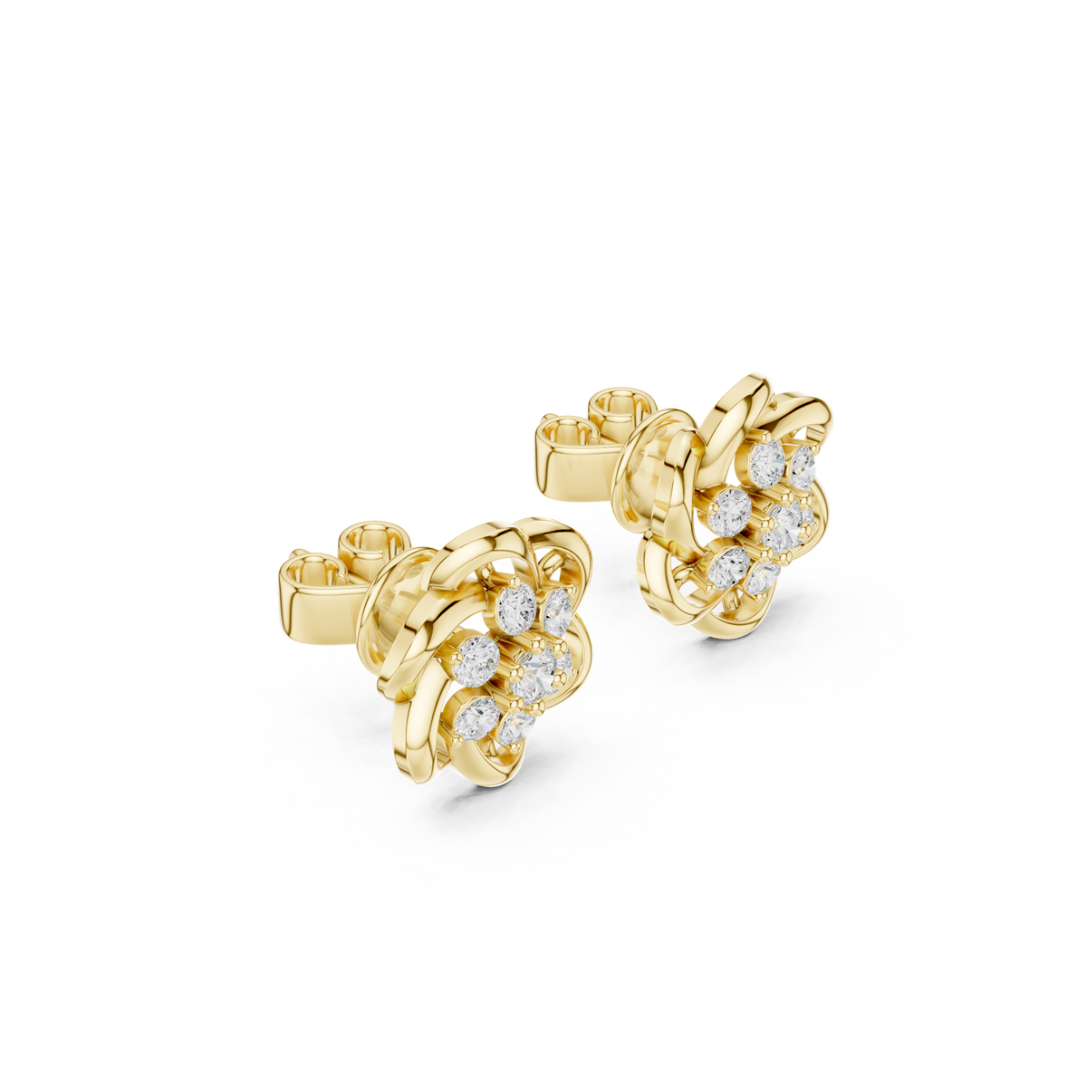 14K Solid Gold Lab Diamond Flower Cluster Earrings, Yellow Gold, view 1