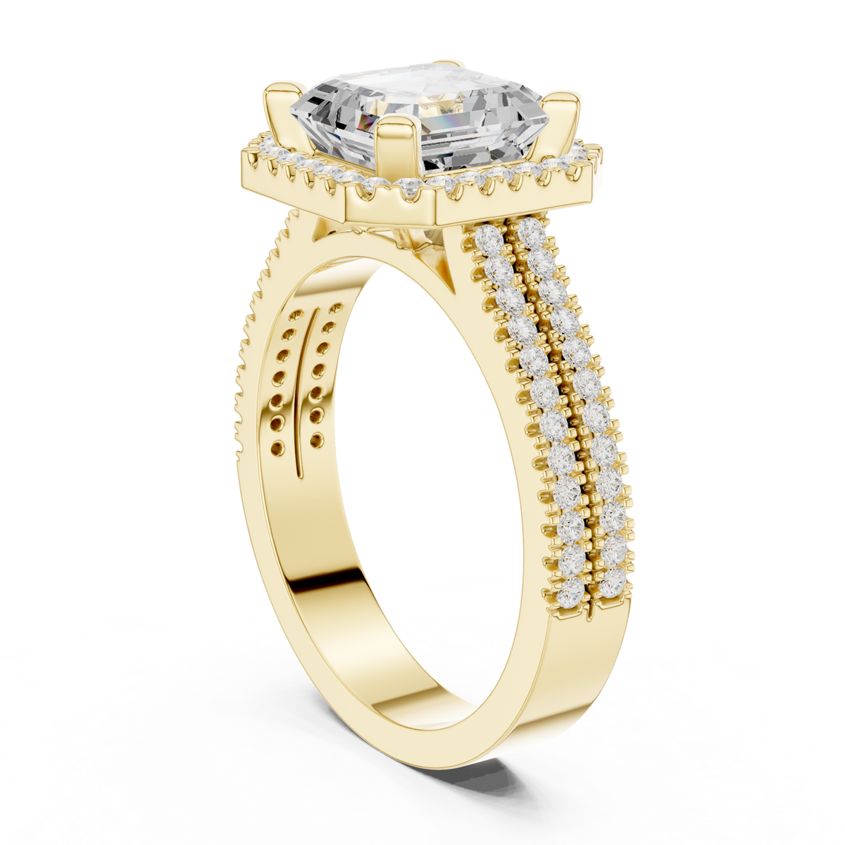Gold Ring, Asscher center stone, Yellow Gold, view 1