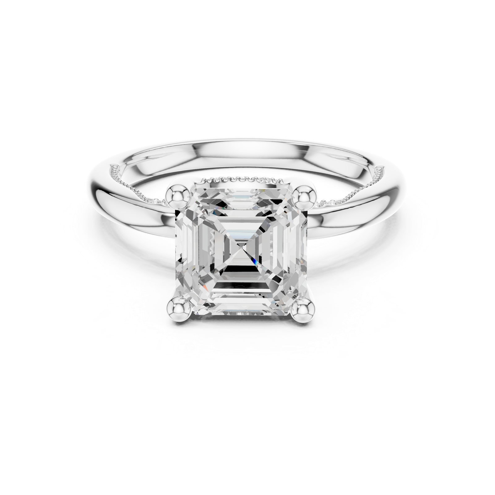 Gold Ring, Asscher center stone, White Gold, view 4