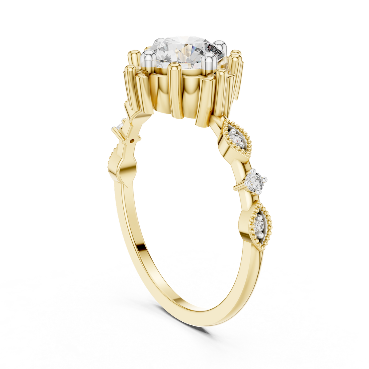 14K Solid Gold Lab Diamond Vintage Ring, Yellow Gold, view 1
