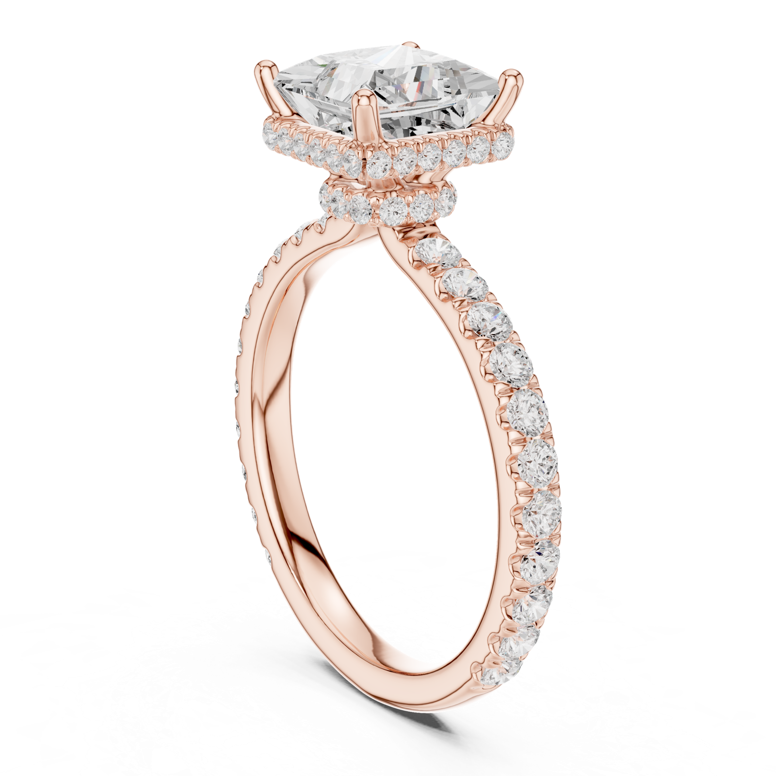 Gold Ring DDLR-165, Princess center stone, Rose Gold, view 1