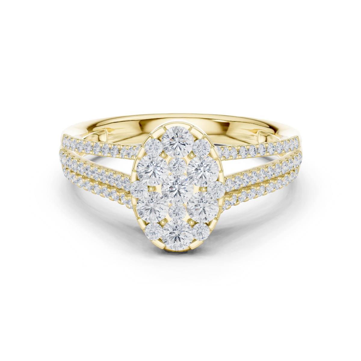 14K Solid Gold Lab Diamond Cluster Ring, Yellow Gold