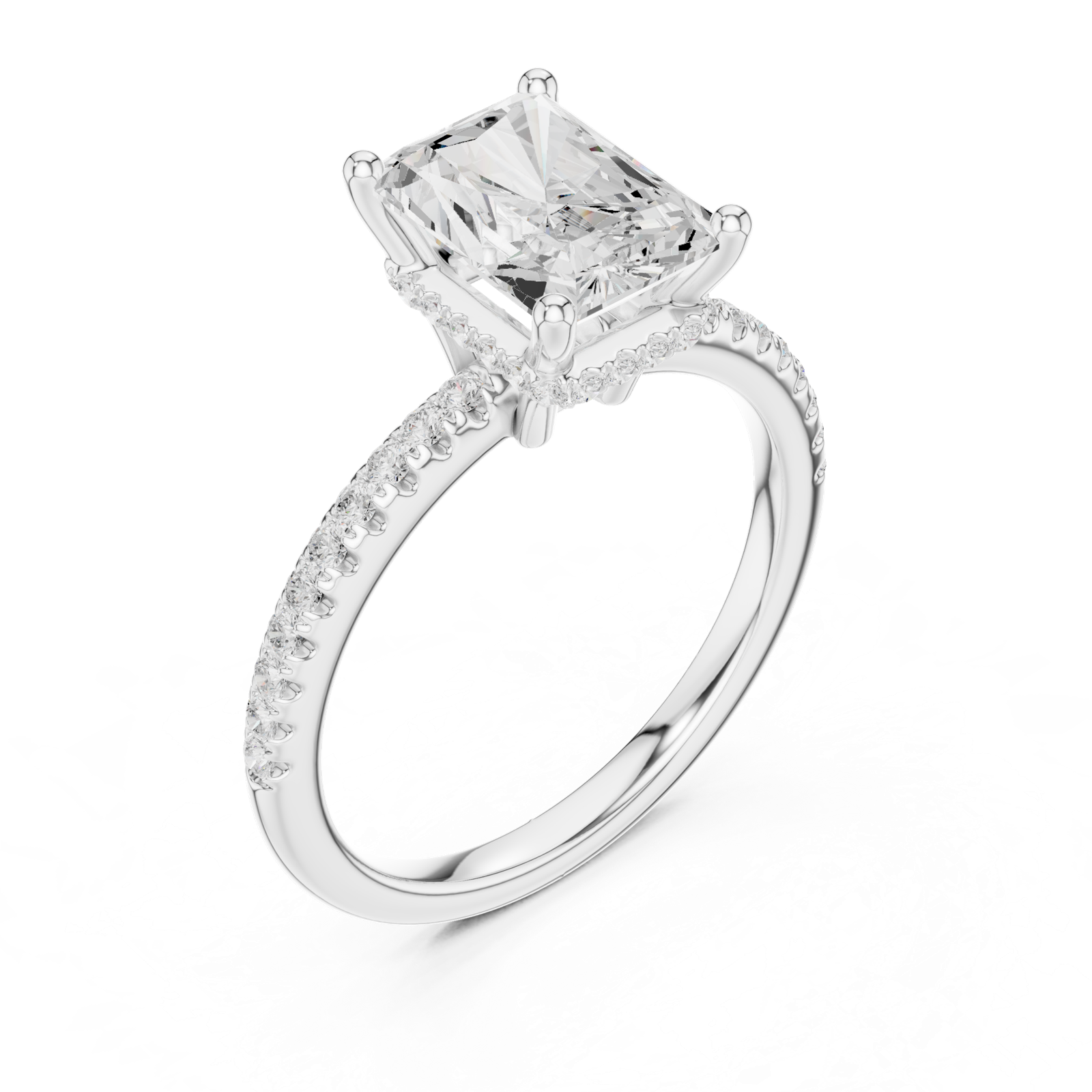 Gold Ring DDLR-177, Radiant center stone, White Gold, view 2