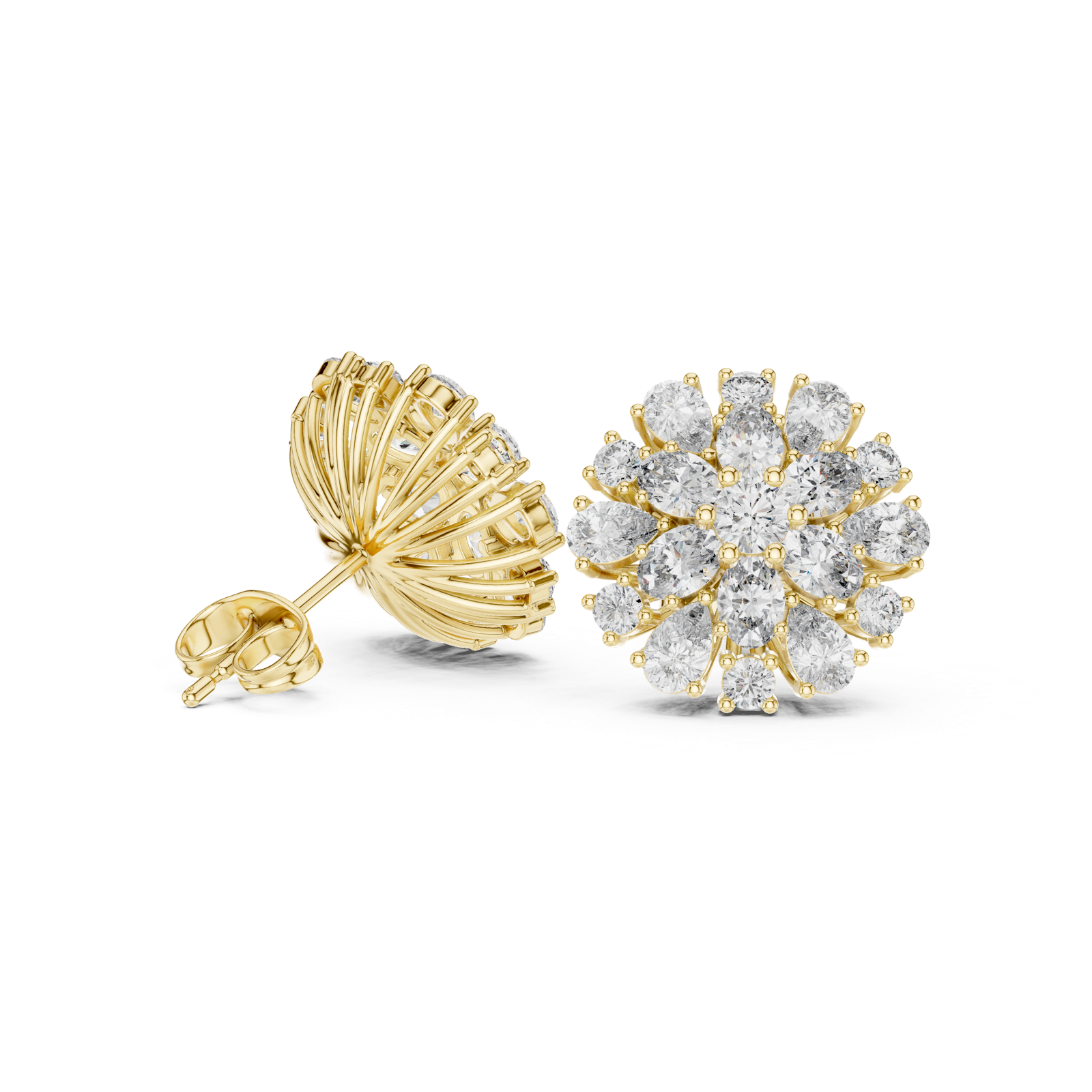 14K Solid Gold Lab Diamond Halo Earrings, Yellow Gold, view 1