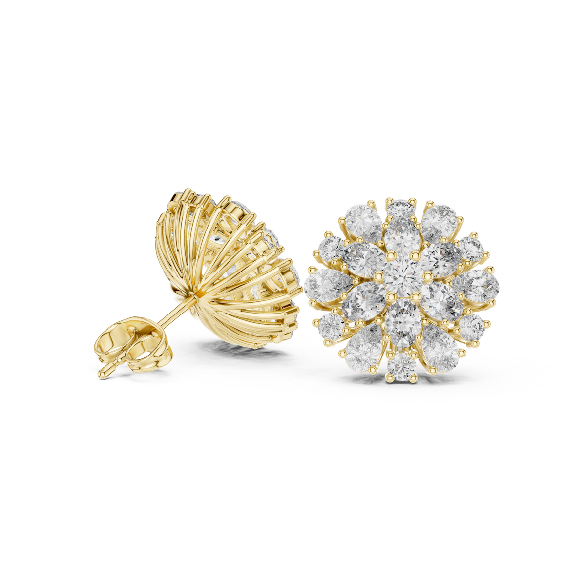 14K Solid Gold Lab Diamond Halo Earrings, Yellow Gold, view 1