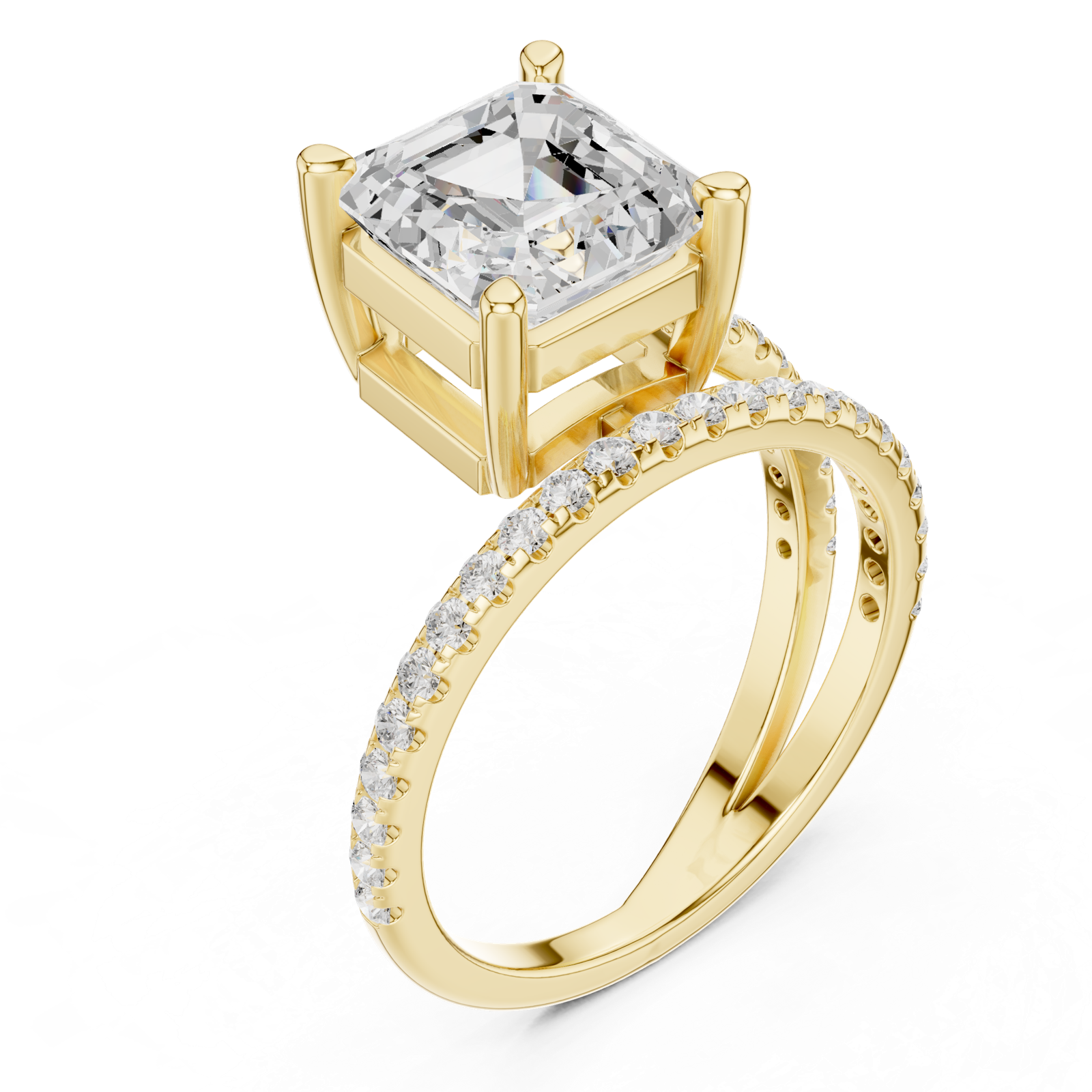 Gold Jewelry, Asscher center stone, Yellow Gold, view 2