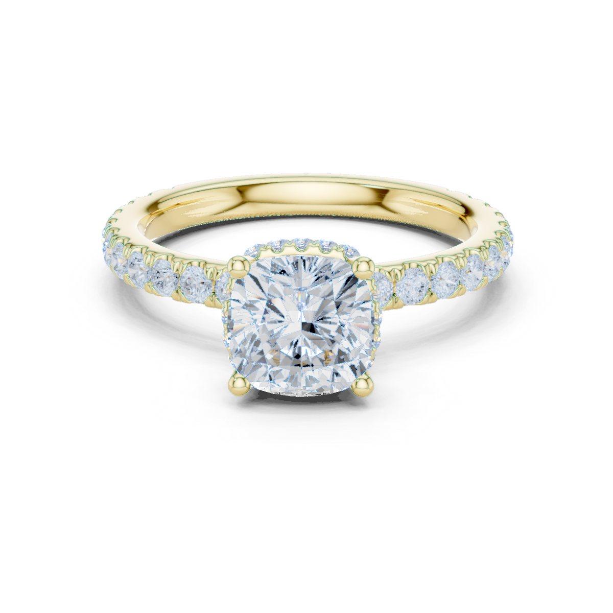 14K Solid Gold Lab Diamond Halo Ring, Yellow Gold