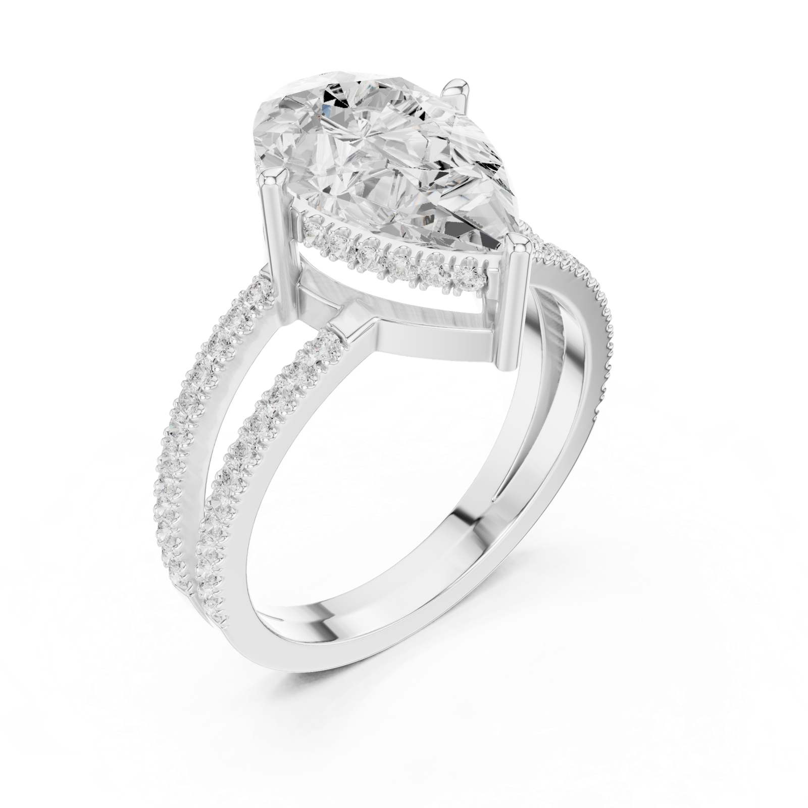 Gold Jewelry L36-13, Pear center stone, White Gold, view 2