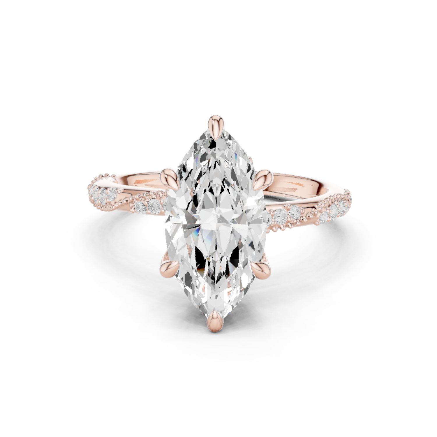 Gold Ring DDLR-167, Marquise center stone, Rose Gold
