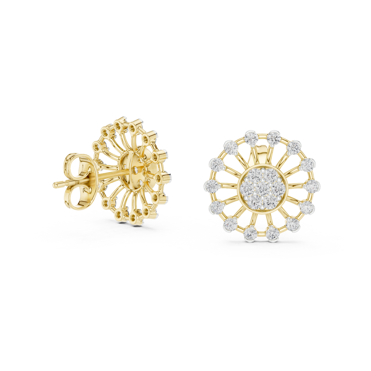 14K Solid Gold Lab Diamond Halo Earrings, Yellow Gold, view 1