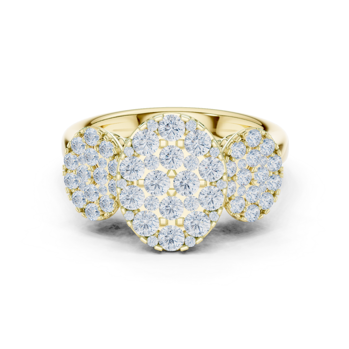 14K Solid Gold Lab Diamond Cluster Ring, Yellow Gold