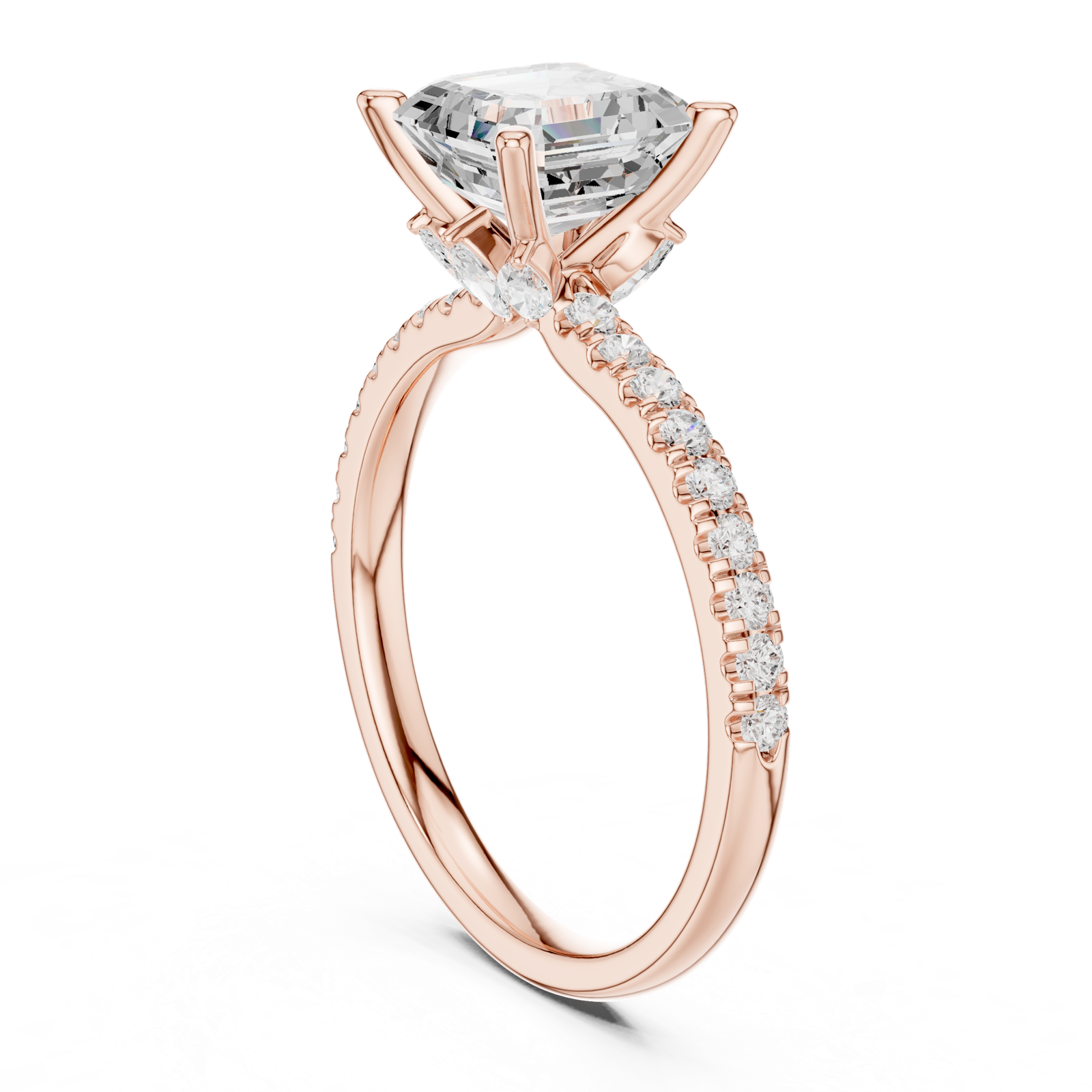Gold Ring, Asscher center stone, Rose Gold, view 1