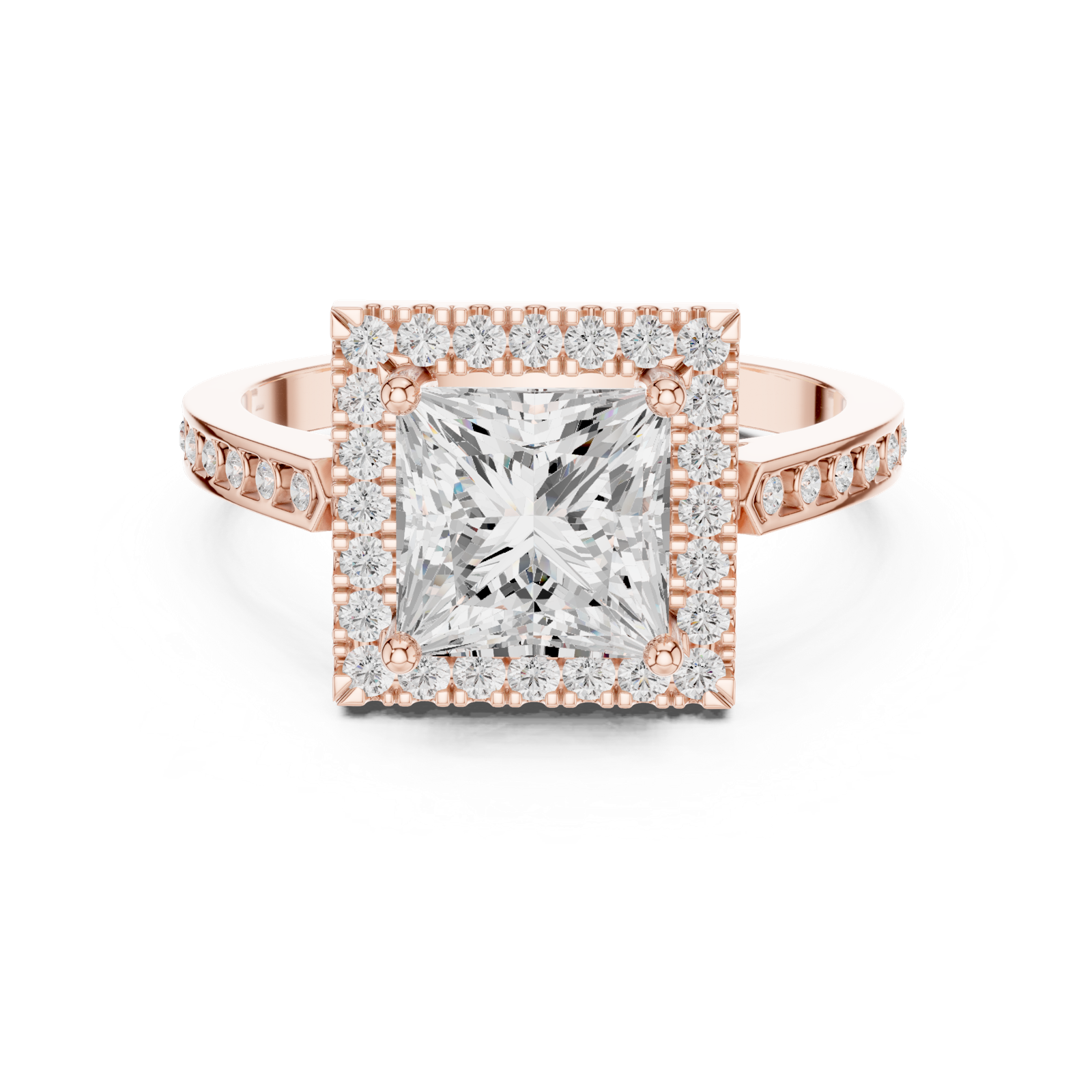 Gold Ring DDLR-349, Princess center stone, Rose Gold, view 4