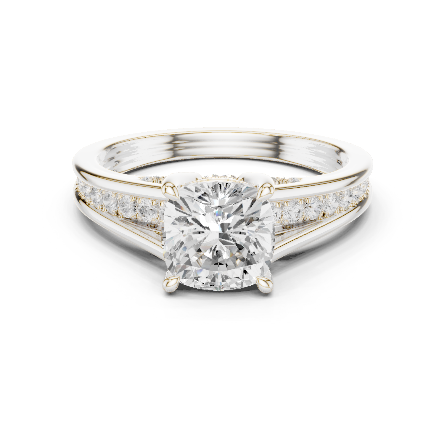 Gold Ring, Cushion center stone, White Gold