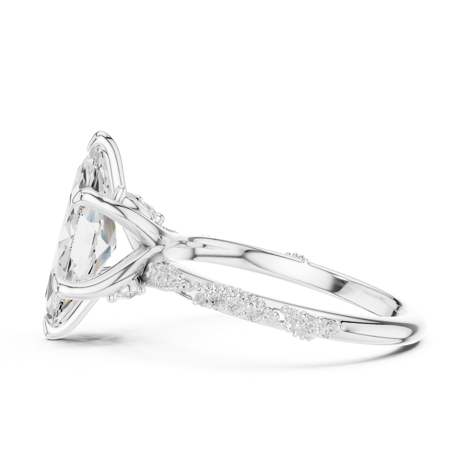 Gold Ring DDLR-167, Marquise center stone, White Gold, view 3