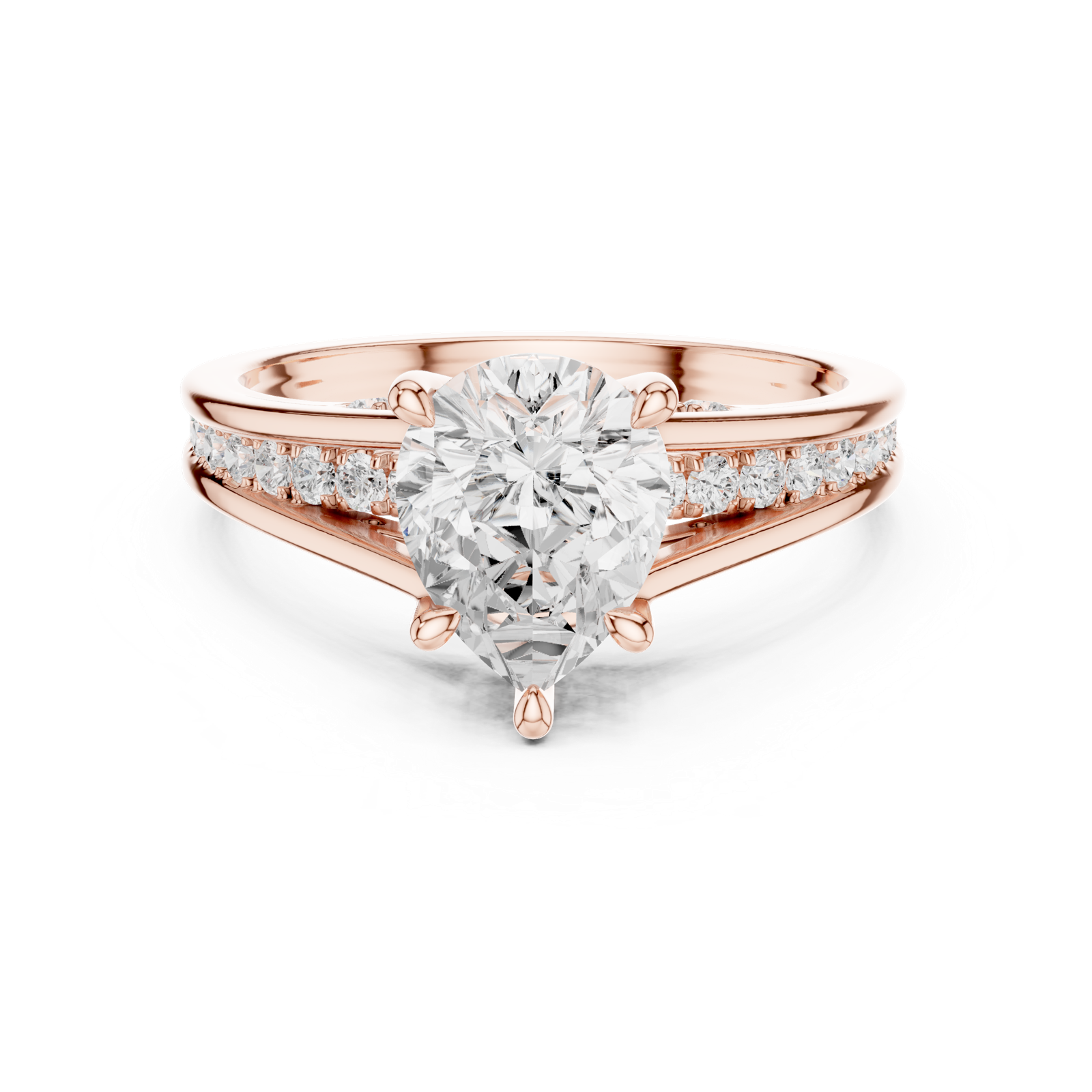 Gold Ring DDLR-253, Pear center stone, Rose Gold, view 4