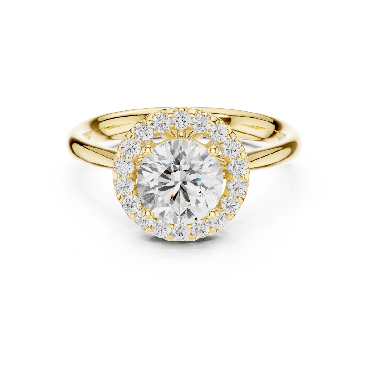 14K Solid Gold Lab Diamond Halo Ring, Yellow Gold