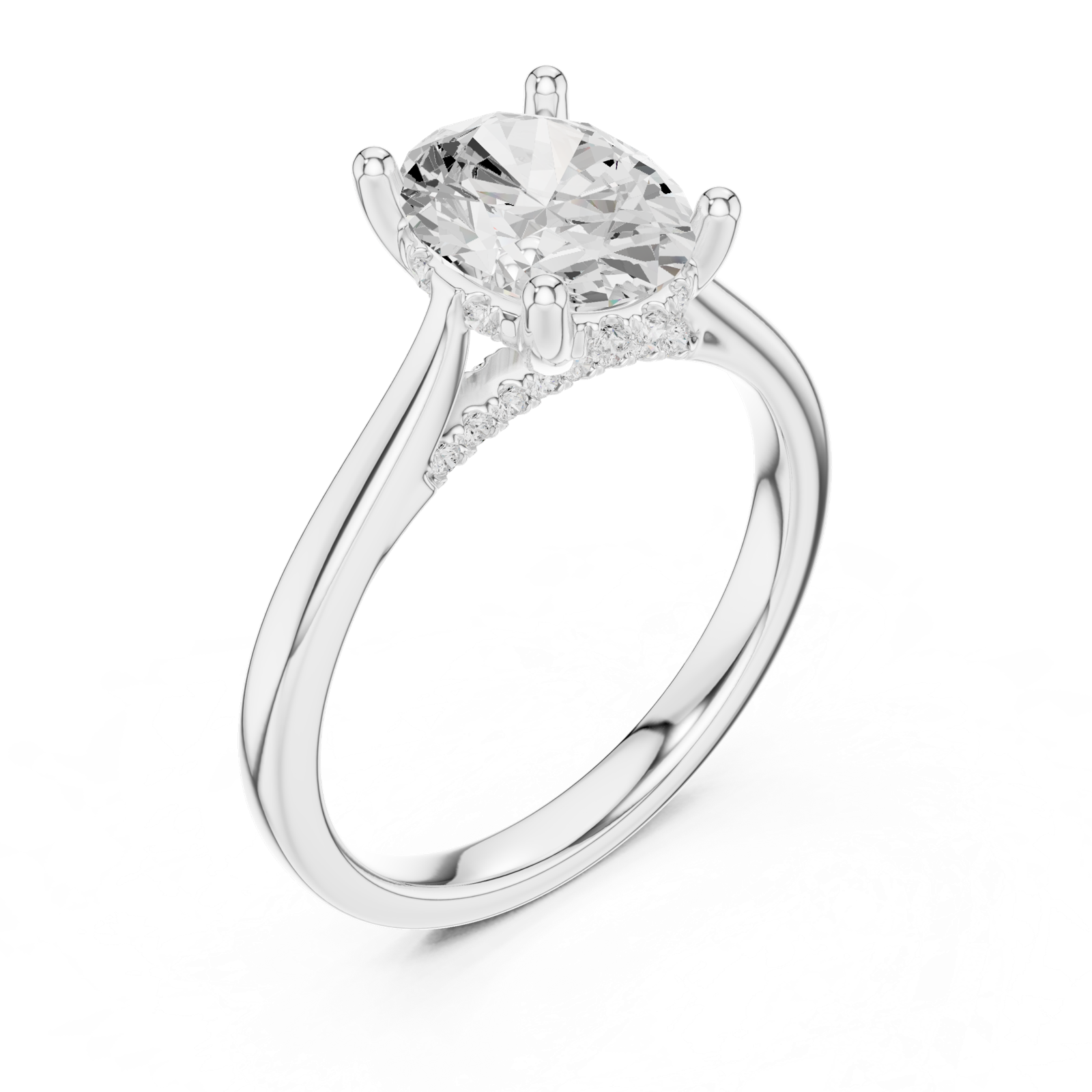 Gold Ring DDLR-163, Oval center stone, White Gold, view 2