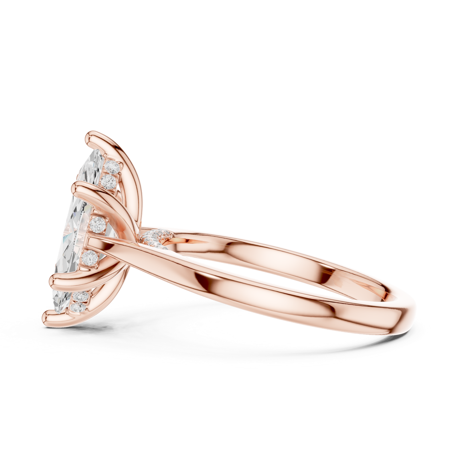 Gold Ring DDLR-163, Marquise center stone, Rose Gold, view 3