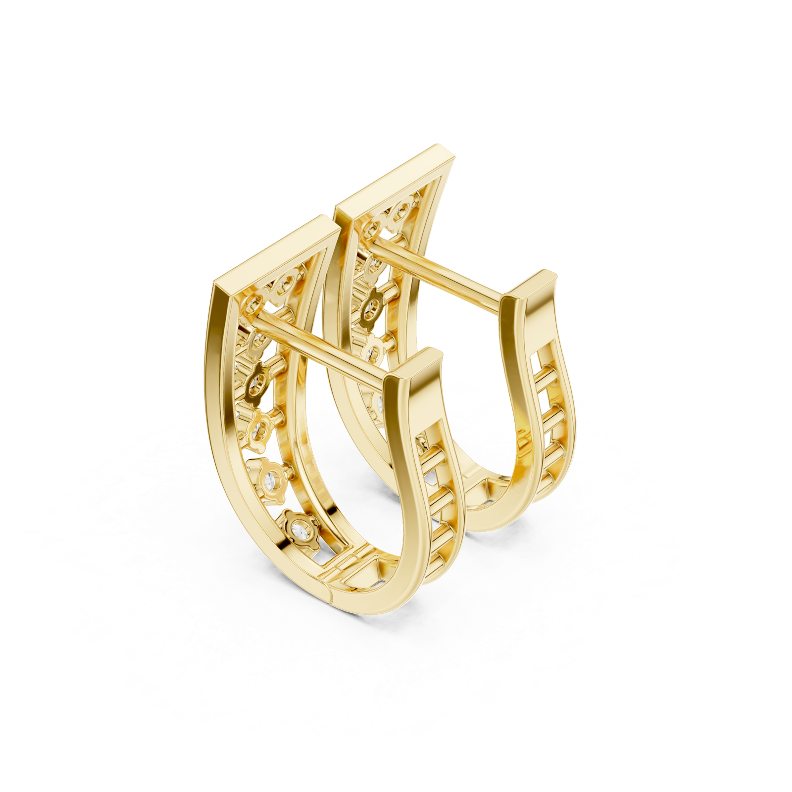 14K Solid Gold Lab Diamond Cluster Earrings, Yellow Gold, view 2