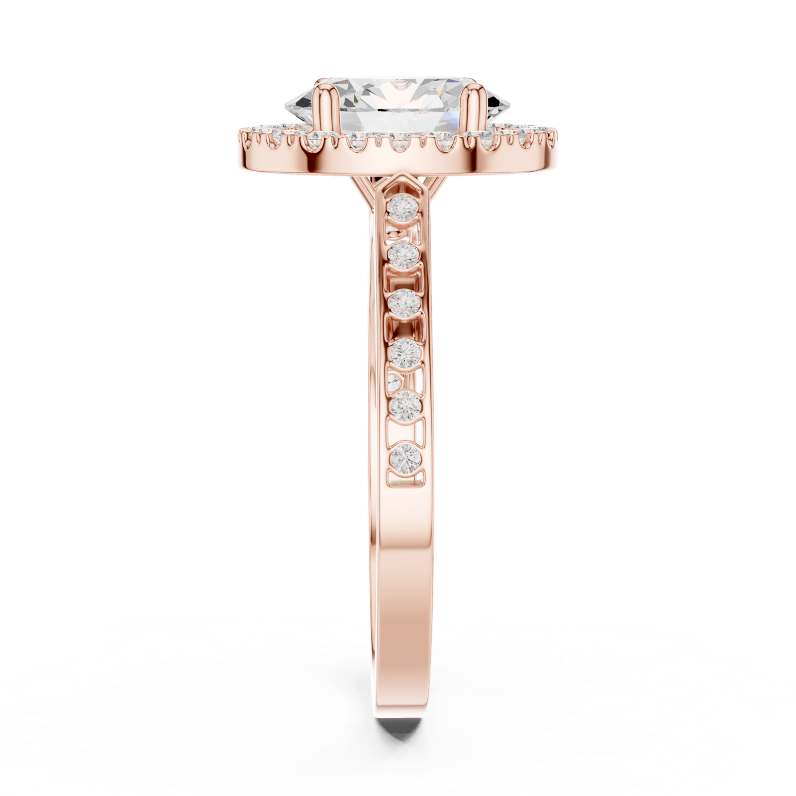Gold Ring DDLR-349, Oval center stone, Rose Gold, view 3