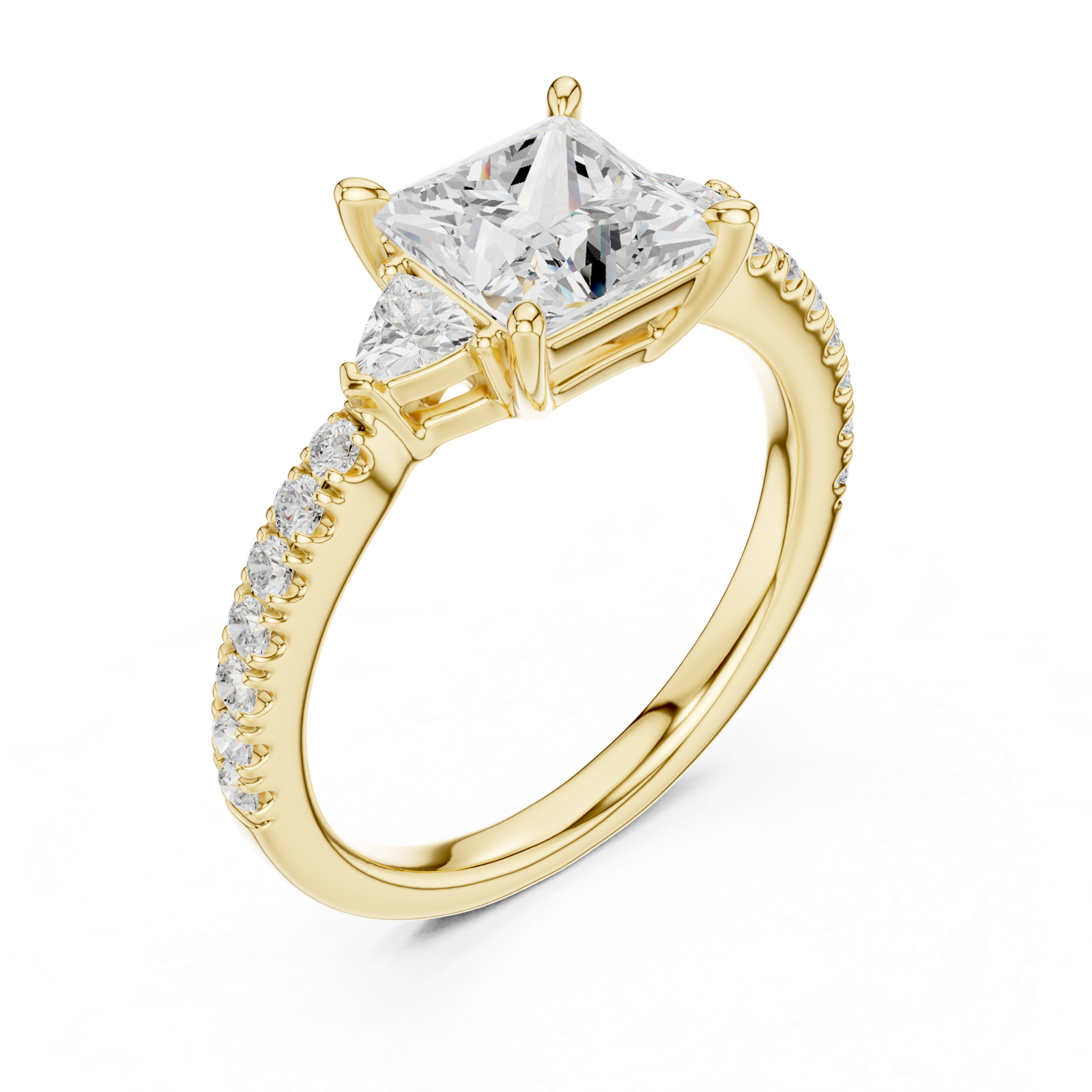 Gold Ring DDLR-037, Princess center stone, Yellow Gold, view 2